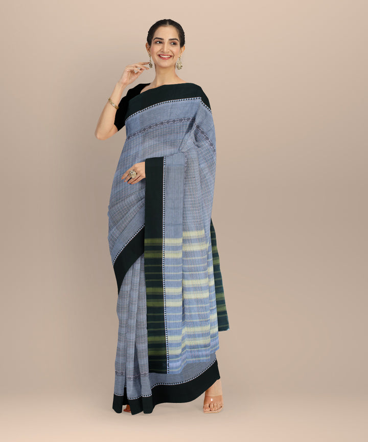 Grey green border cotton handloom narayanapet saree