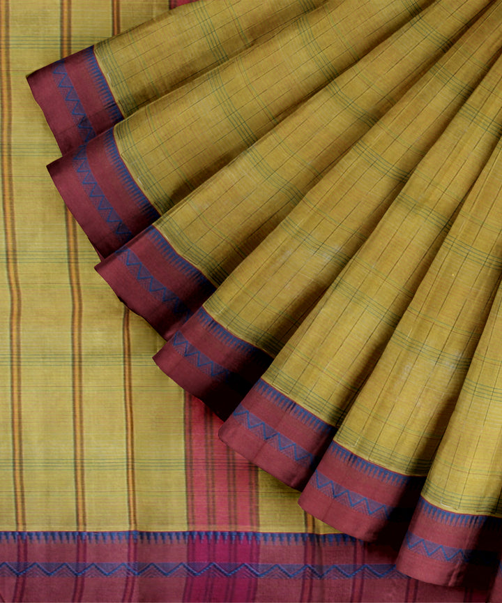 Yellow maroon cotton handloom narayanapet saree