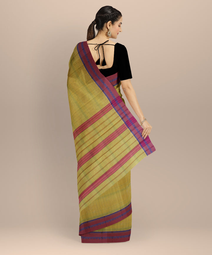 Yellow maroon cotton handloom narayanapet saree