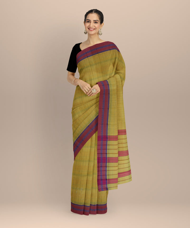 Yellow maroon cotton handloom narayanapet saree
