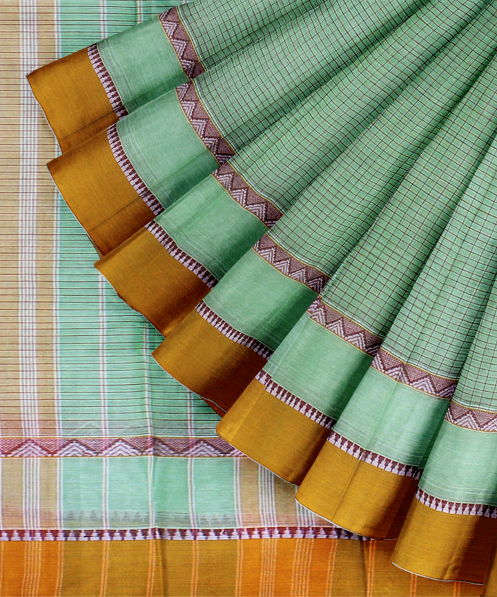 Pista green with yellow border cotton handloom narayanapet saree