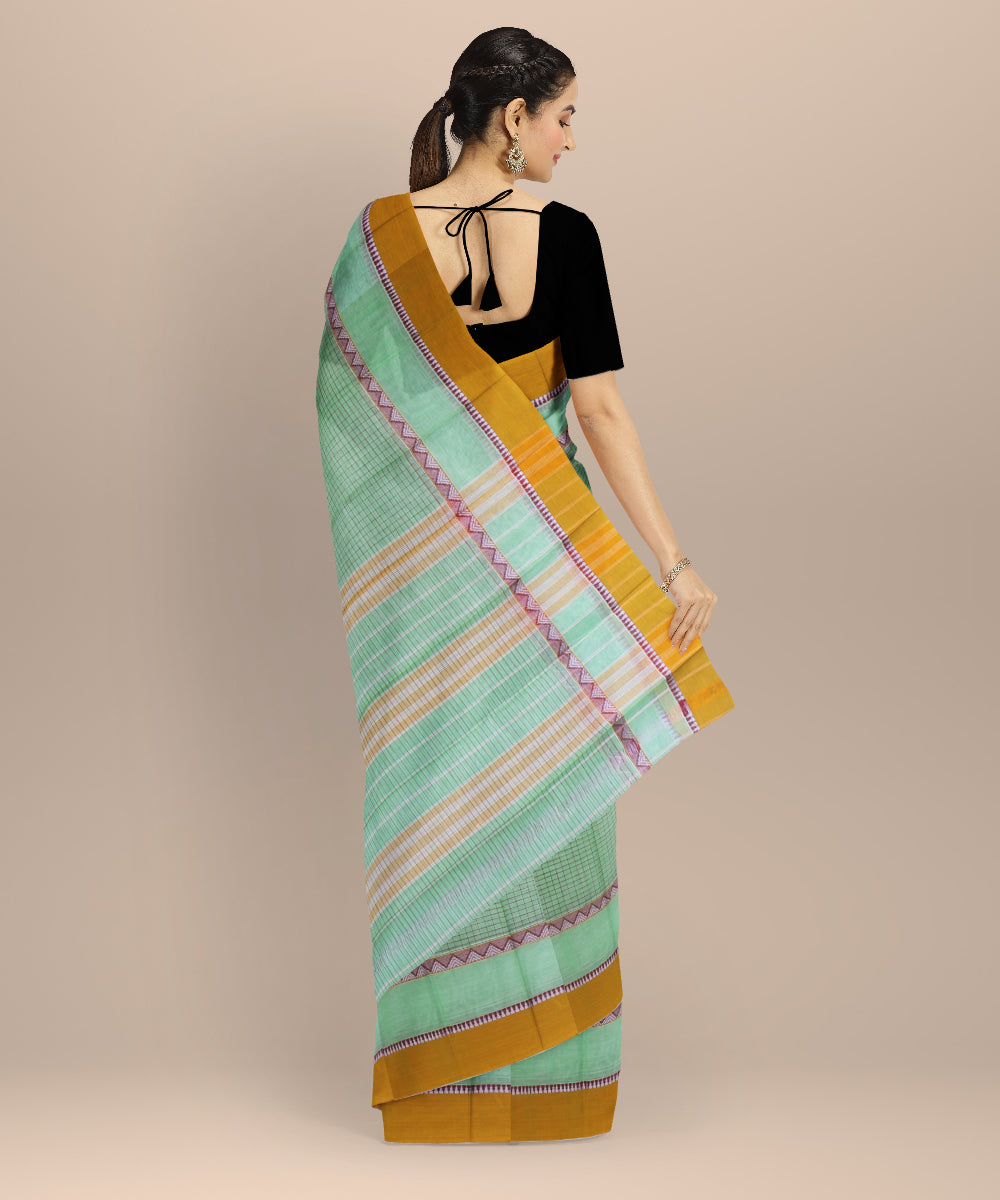 Pista green with yellow border cotton handloom narayanapet saree