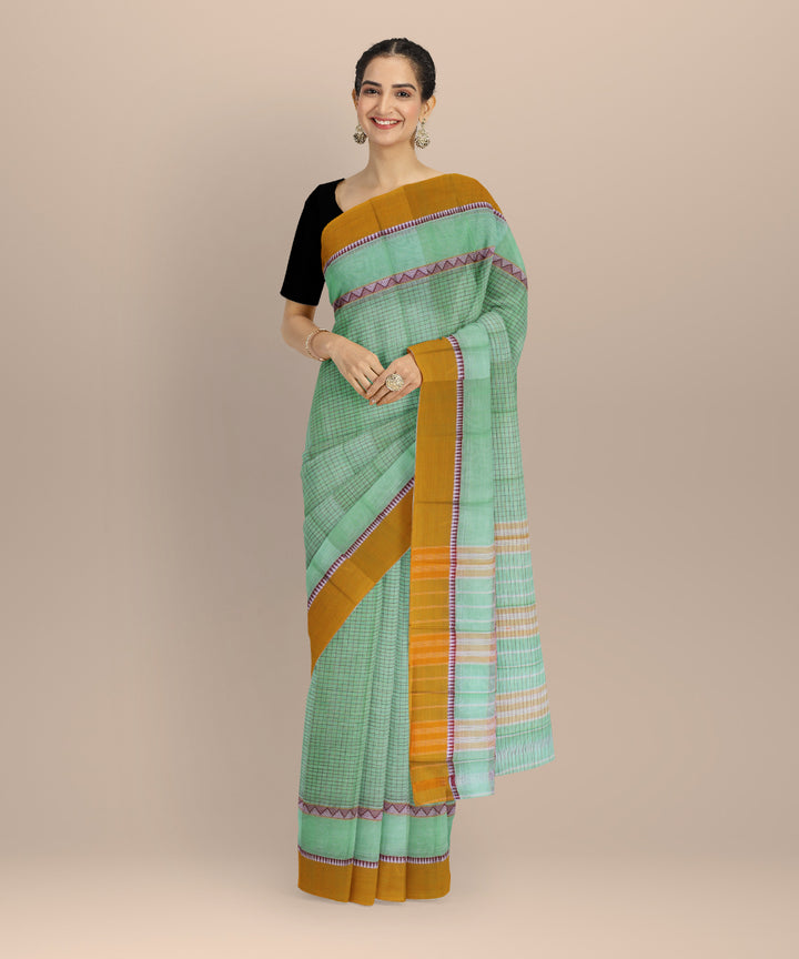 Pista green with yellow border cotton handloom narayanapet saree