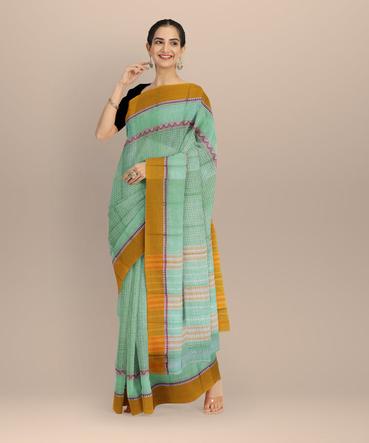 Pista green with yellow border cotton handloom narayanapet saree