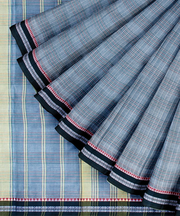 Olive green with multicolor checks cotton handloom narayanapet saree