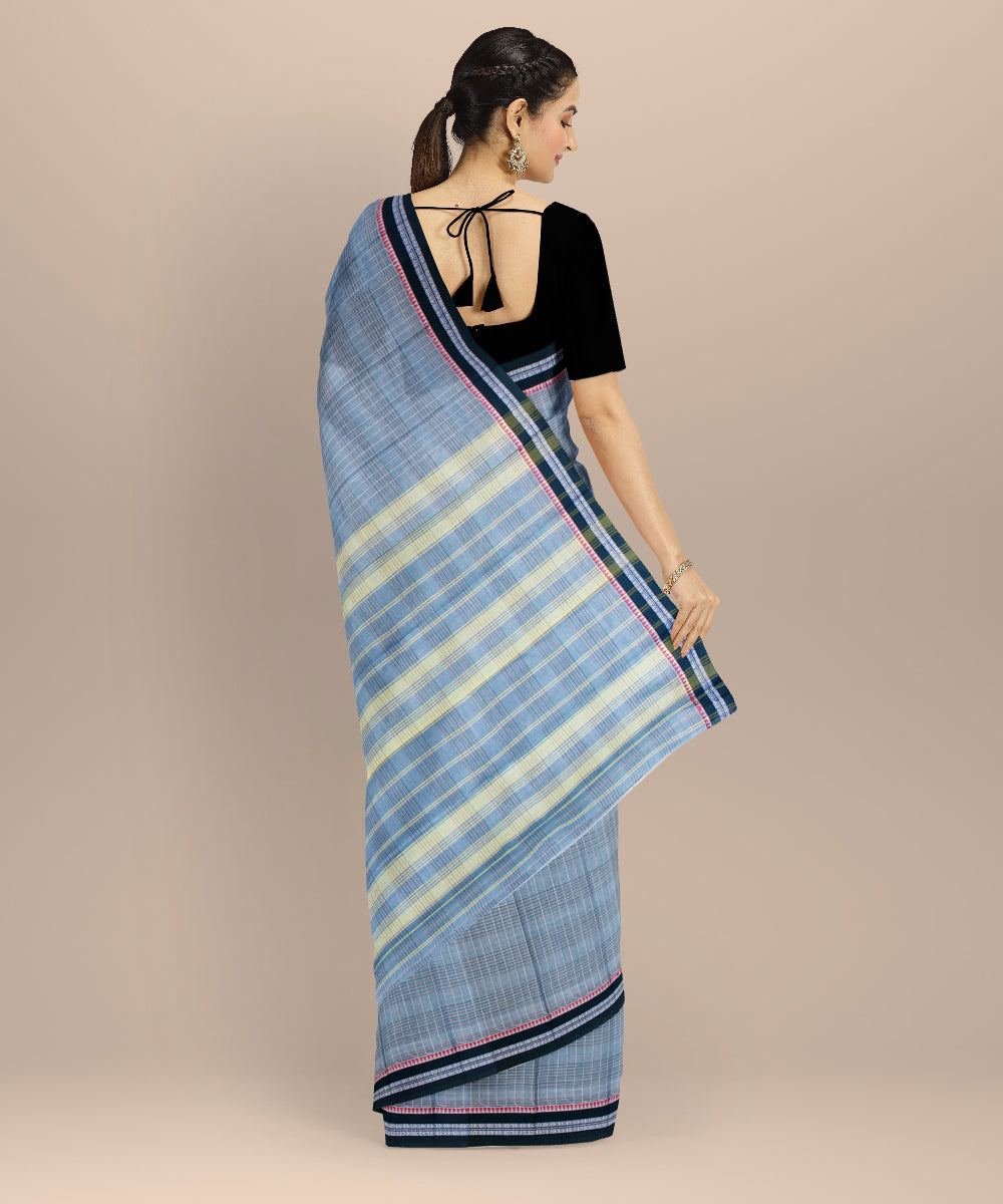 Olive green with multicolor checks cotton handloom narayanapet saree