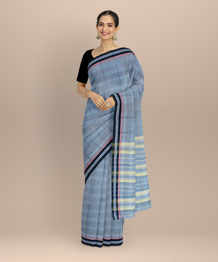 Olive green with multicolor checks cotton handloom narayanapet saree