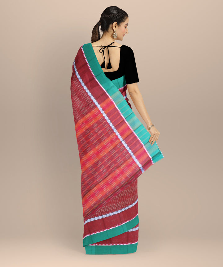Brick red with green border cotton handloom narayanapet saree