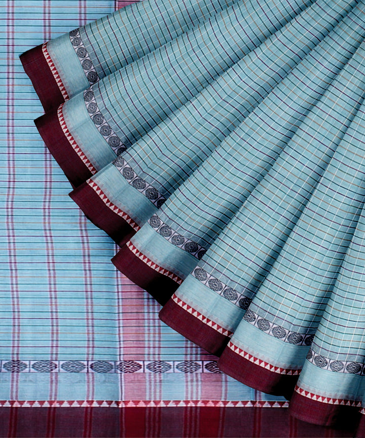 Sky blue cotton handloom narayanapet saree