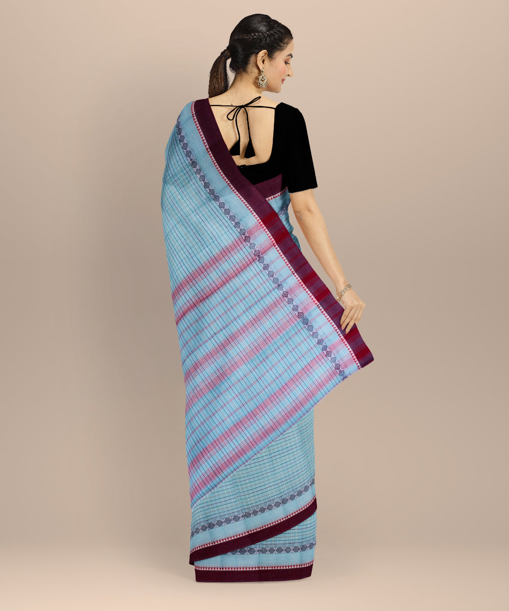 Sky blue cotton handloom narayanapet saree