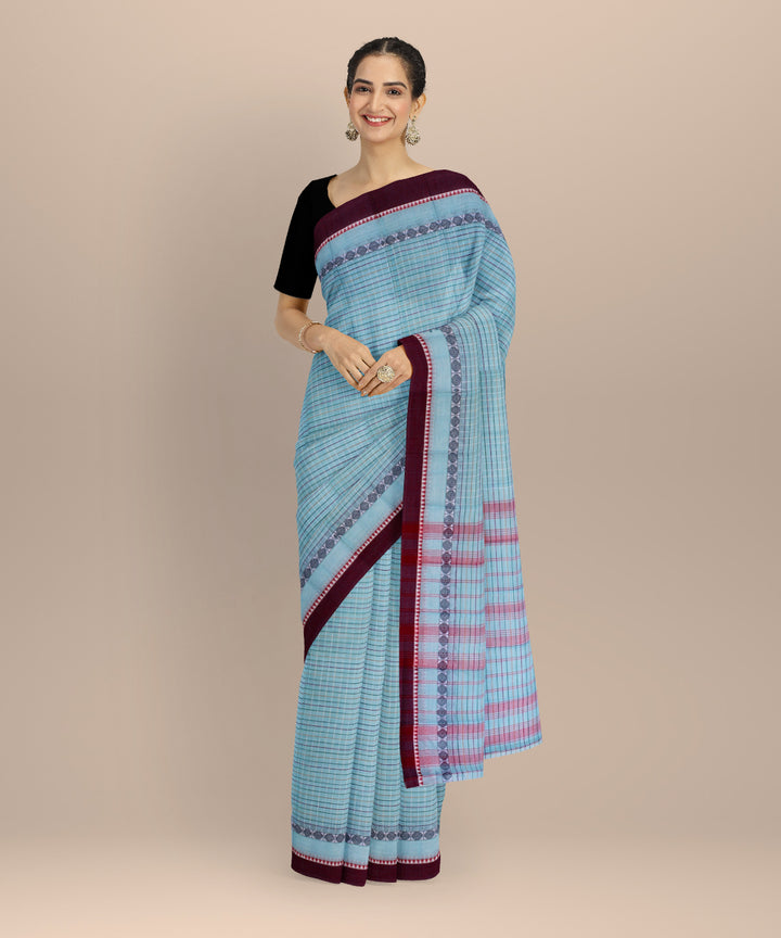 Sky blue cotton handloom narayanapet saree
