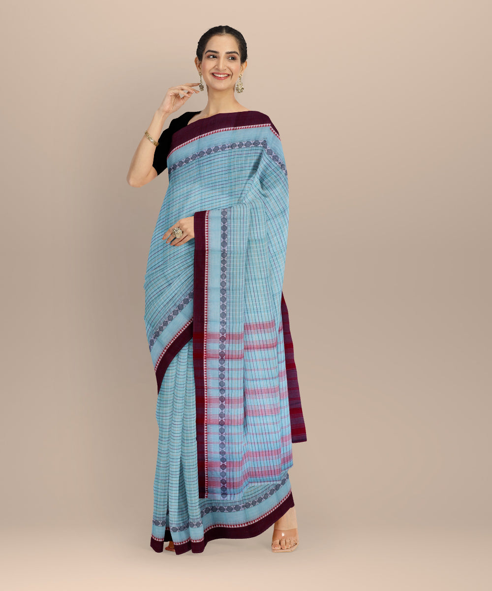 Sky blue cotton handloom narayanapet saree
