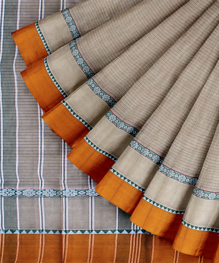 Beige with yellow border cotton handloom narayanapet saree