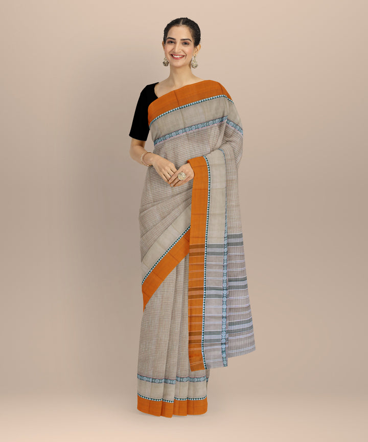 Beige with yellow border cotton handloom narayanapet saree