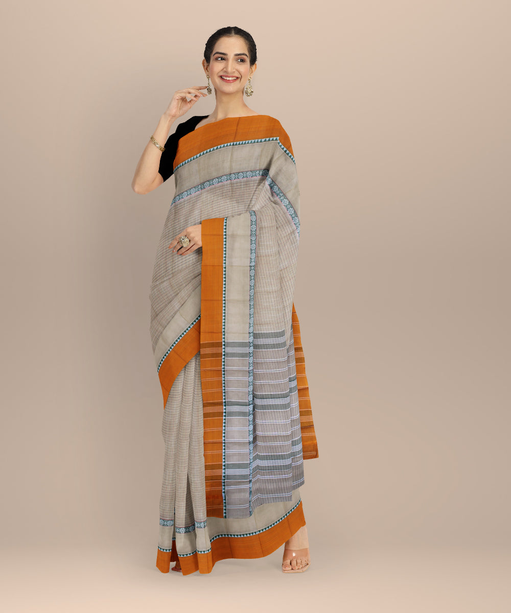 Beige with yellow border cotton handloom narayanapet saree