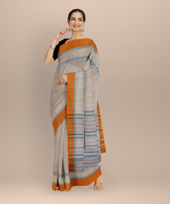 Beige with yellow border cotton handloom narayanapet saree