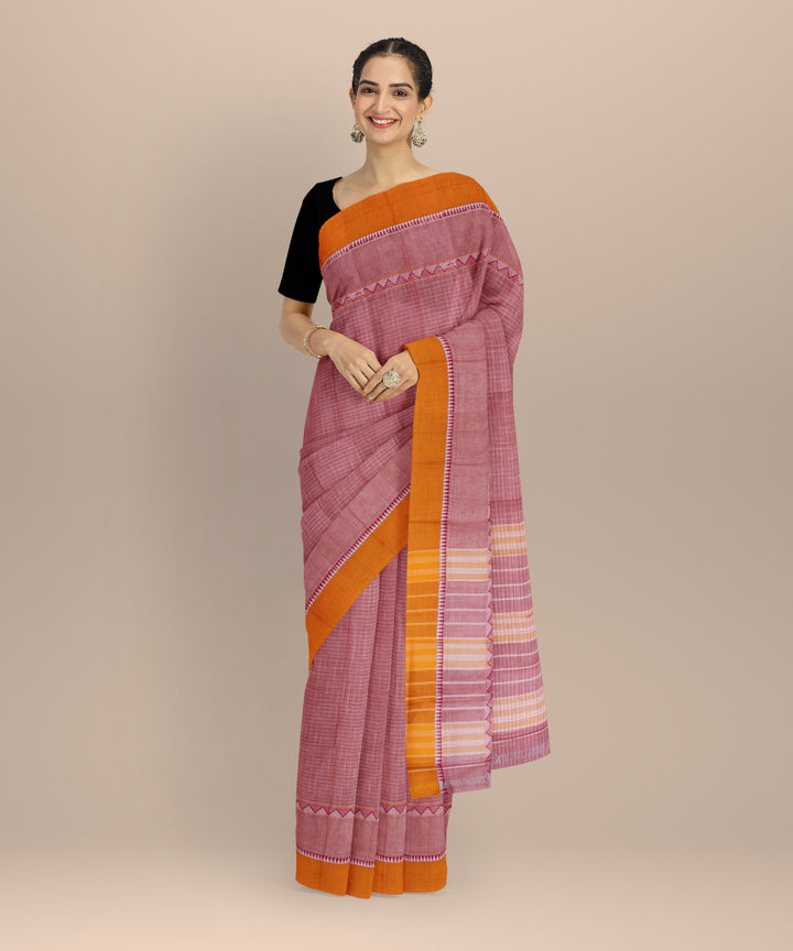 Brownish pink cotton handloom narayanapet saree