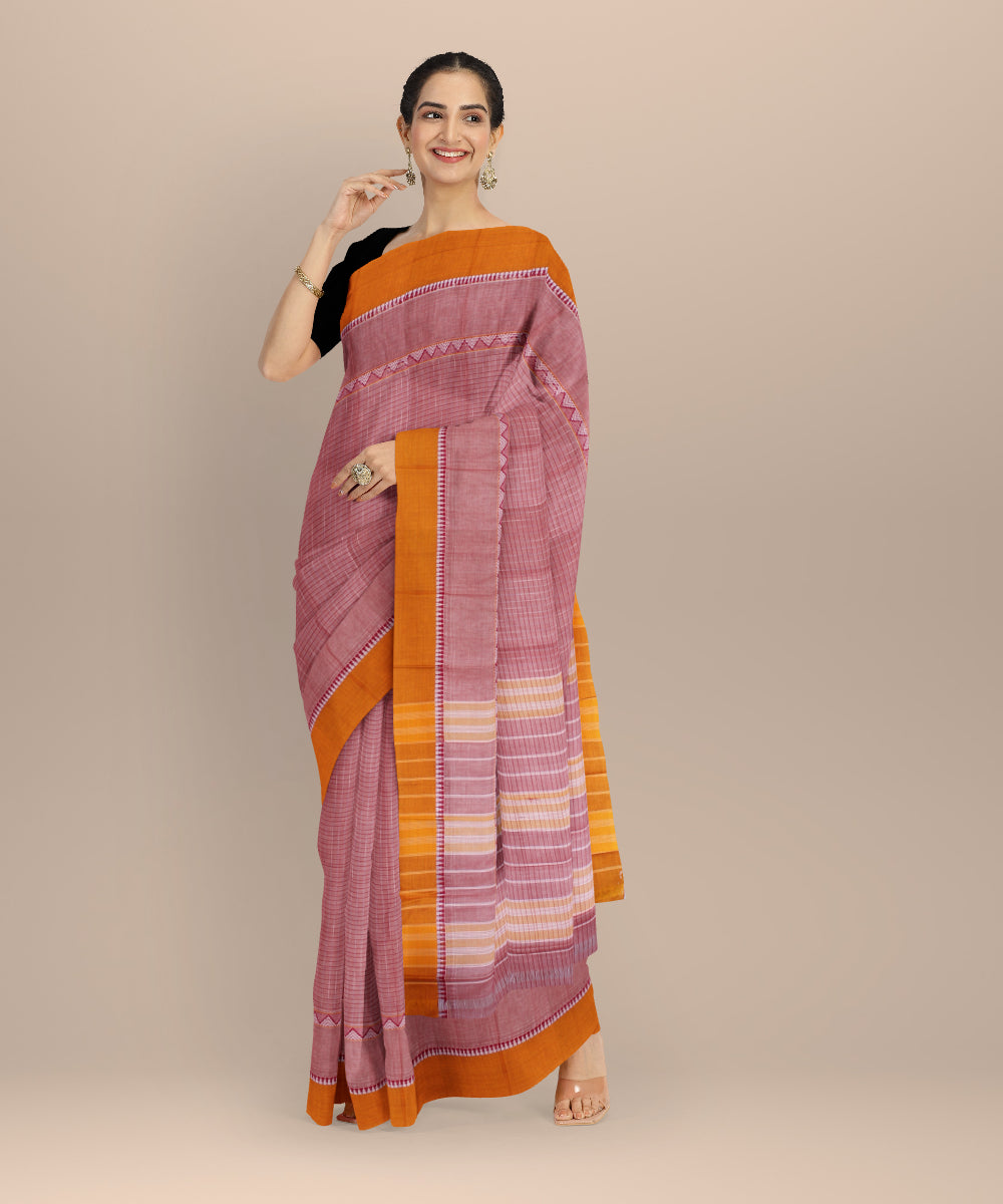Brownish pink cotton handloom narayanapet saree
