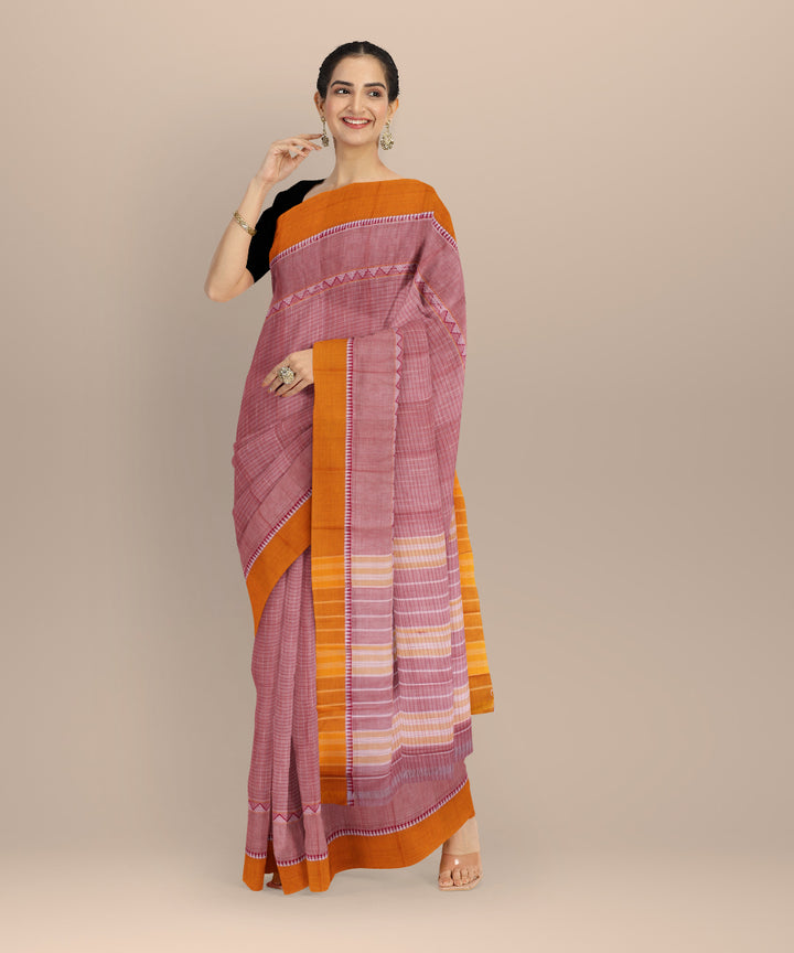 Brownish pink cotton handloom narayanapet saree