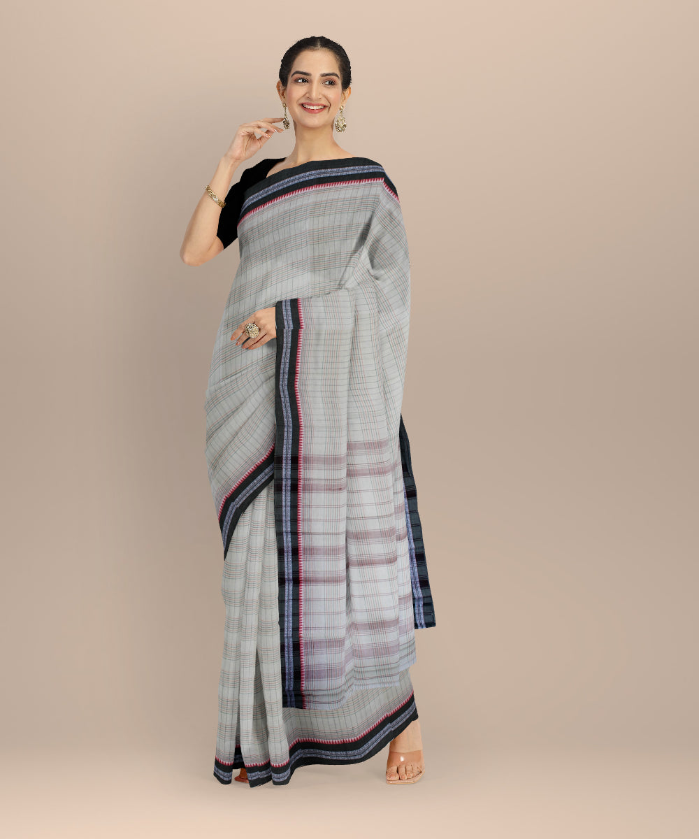 Grey light green cotton handloom narayanapet saree
