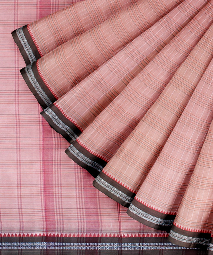 Pink with brown border cotton handloom narayanapet saree