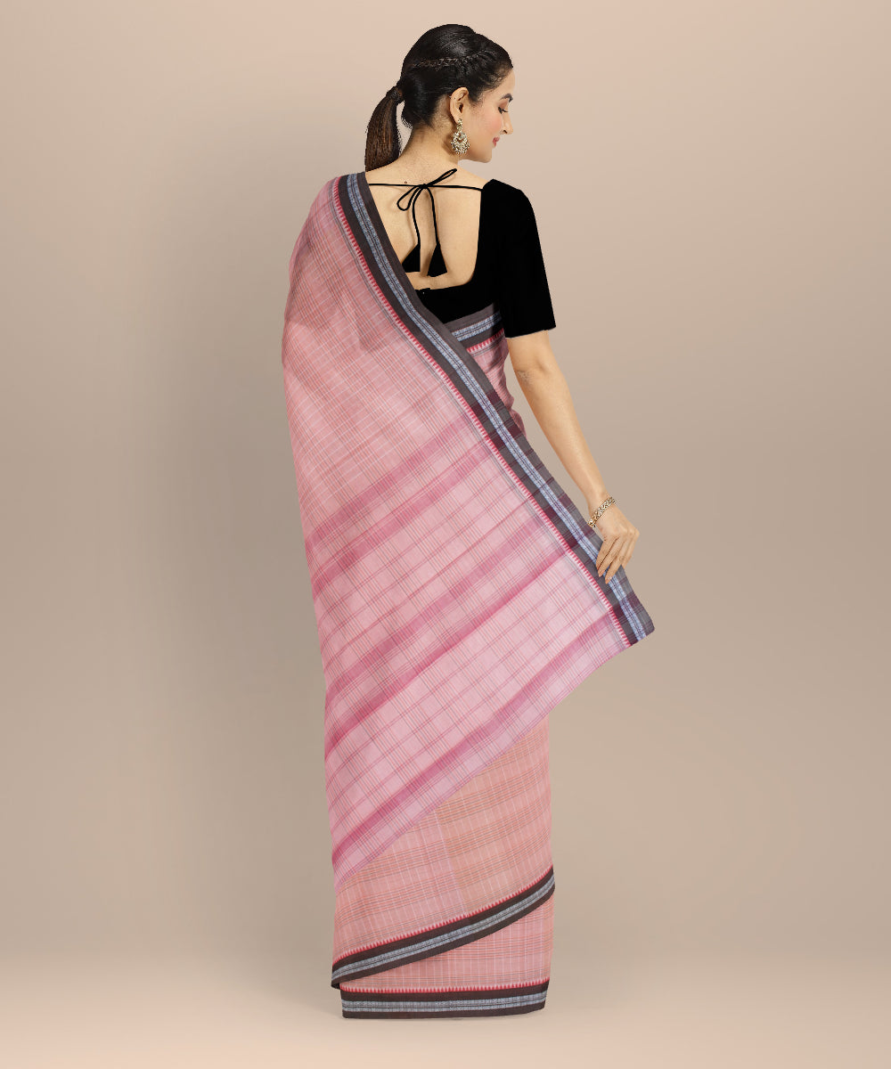 Pink with brown border cotton handloom narayanapet saree