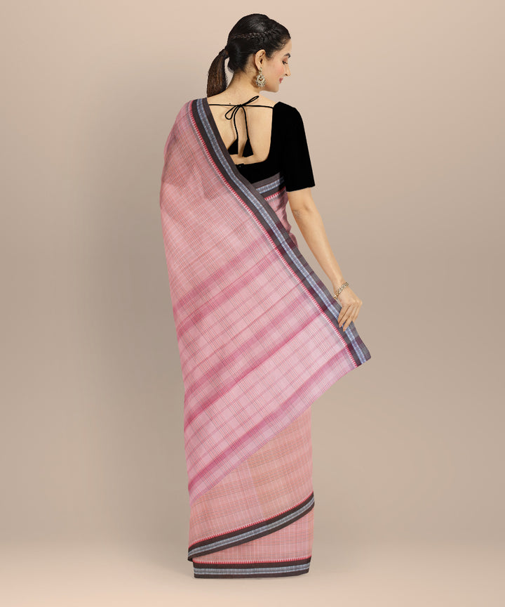 Pink with brown border cotton handloom narayanapet saree