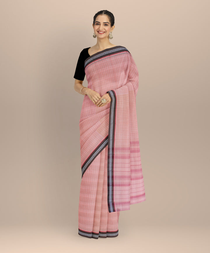 Pink with brown border cotton handloom narayanapet saree