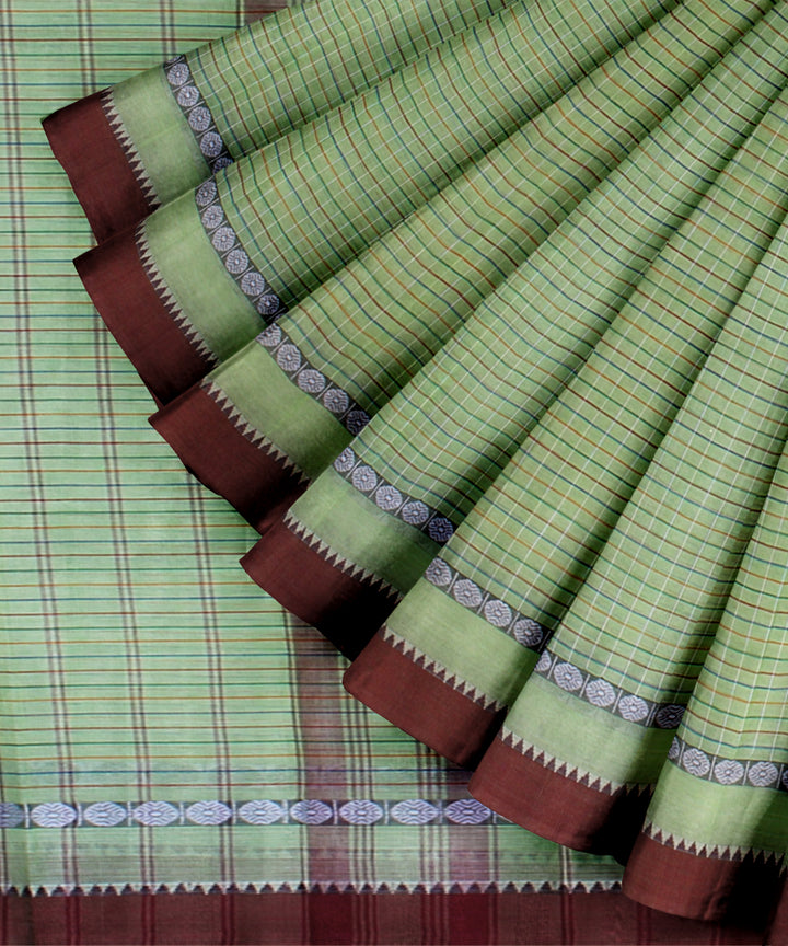 Dark pista green cotton handloom narayanapet saree