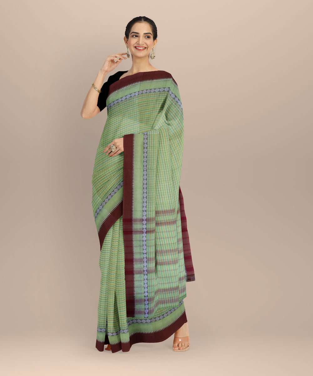 Dark pista green cotton handloom narayanapet saree