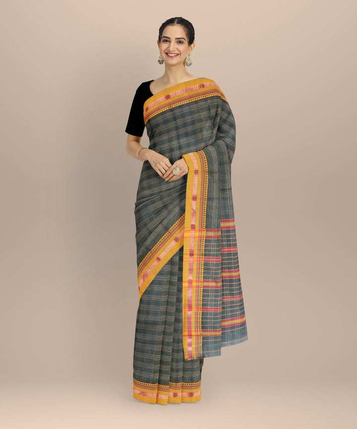 Dark green cotton handloom narayanapet saree