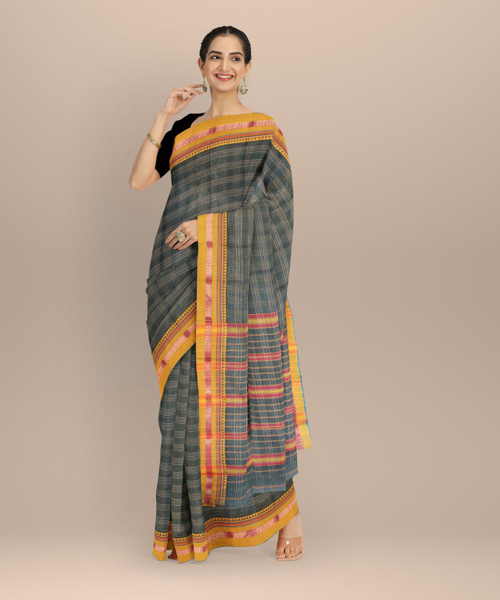 Dark green cotton handloom narayanapet saree