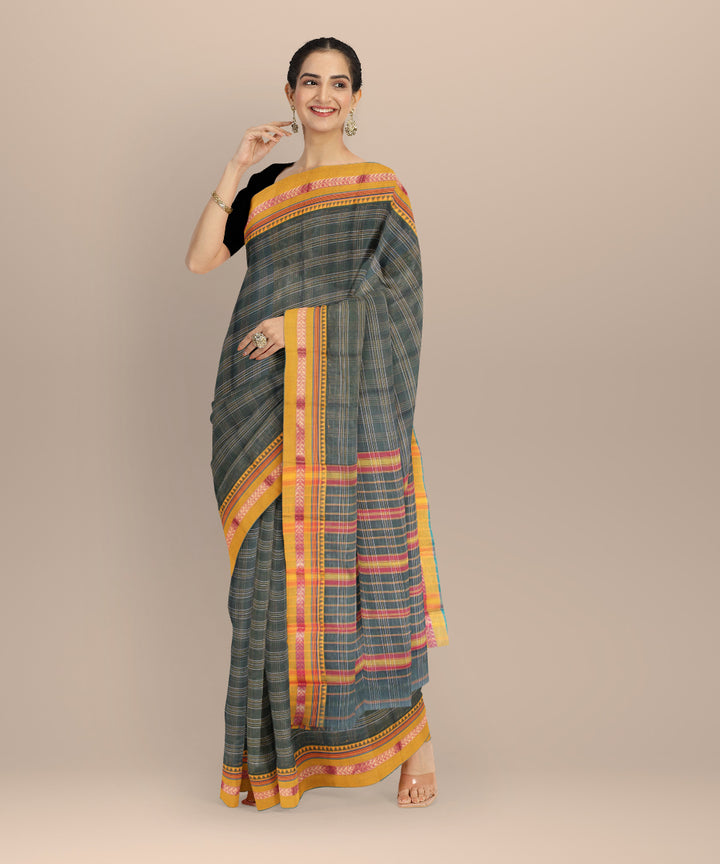 Dark green cotton handloom narayanapet saree