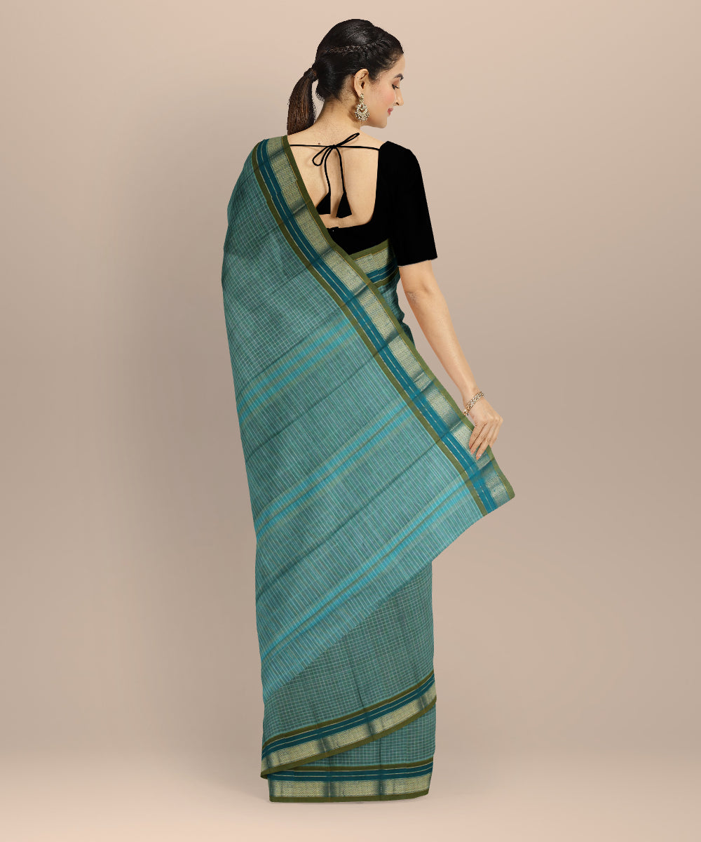 Green with white checks cotton handloom narayanapet saree