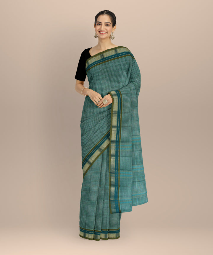 Green with white checks cotton handloom narayanapet saree