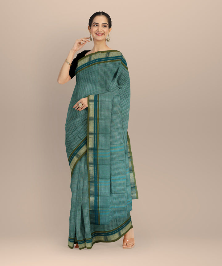 Green with white checks cotton handloom narayanapet saree