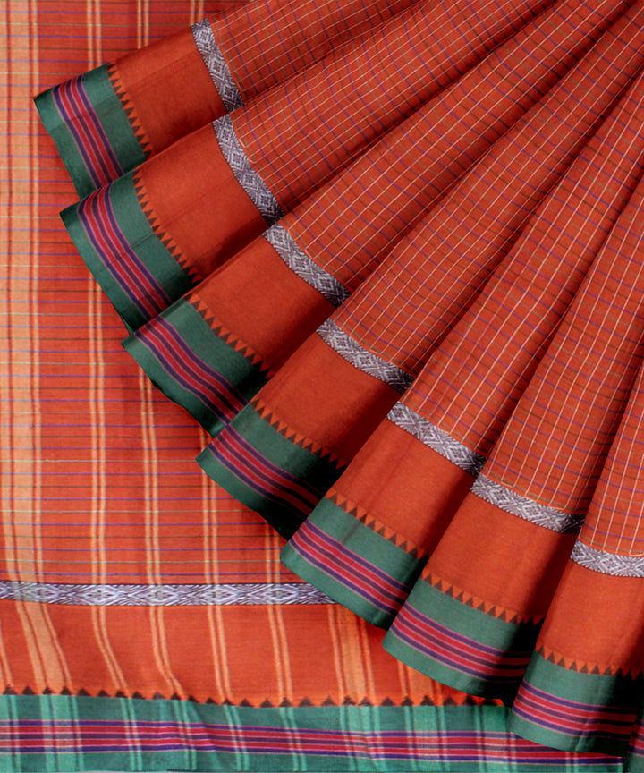 Orange with green border cotton handloom narayanapet saree