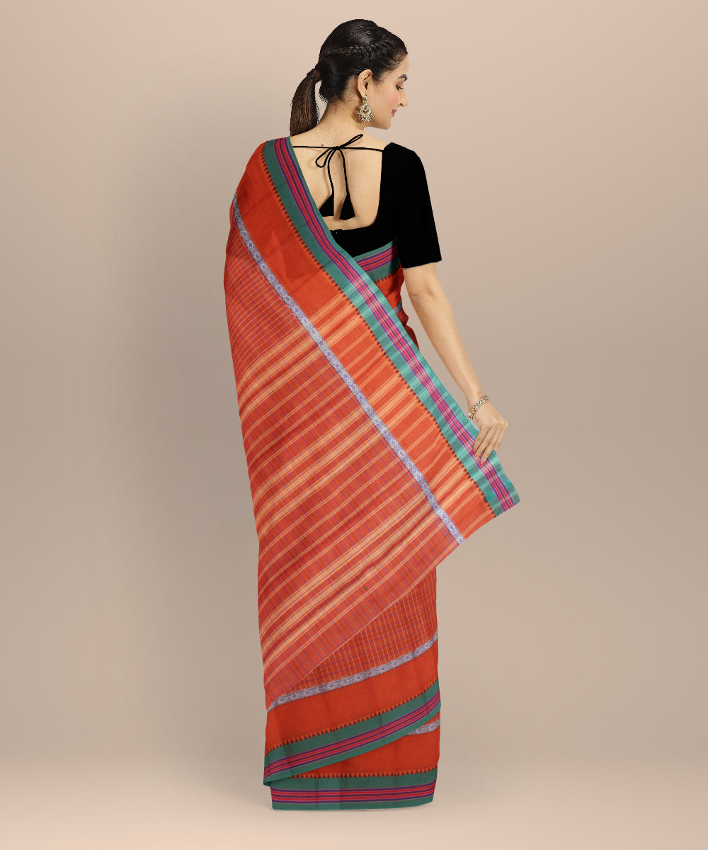 Orange with green border cotton handloom narayanapet saree