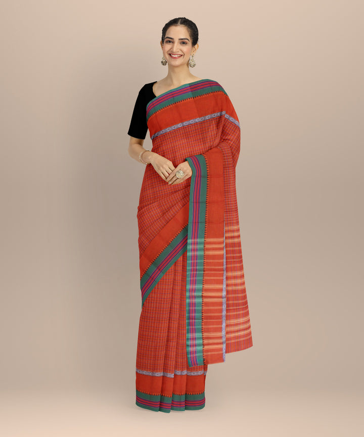 Orange with green border cotton handloom narayanapet saree