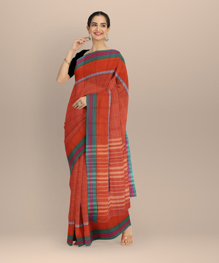 Orange with green border cotton handloom narayanapet saree