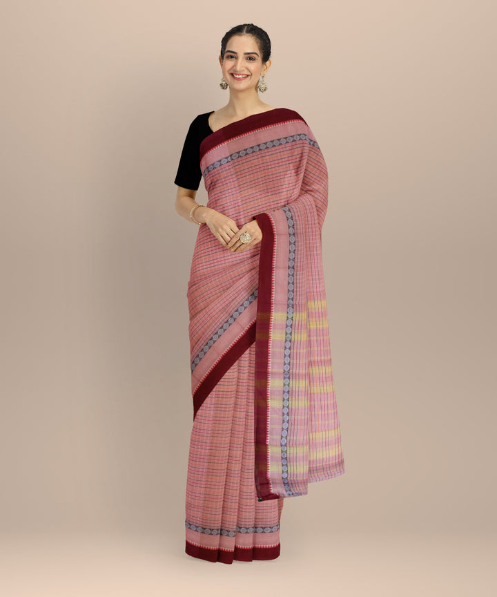 Pink maroon cotton handloom narayanapet saree