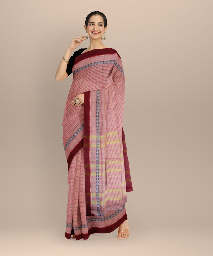 Pink maroon cotton handloom narayanapet saree