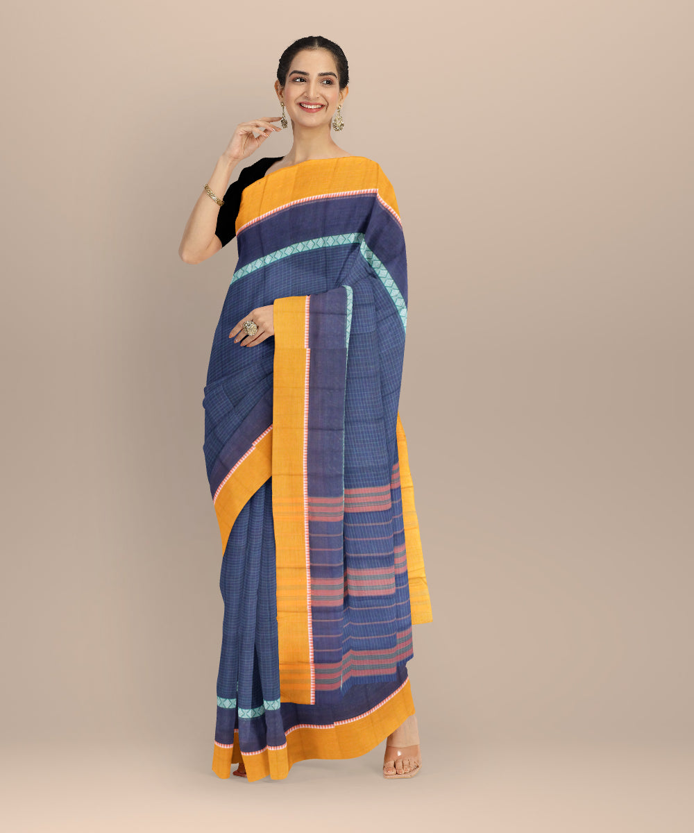Navy blue cotton handloom narayanapet saree