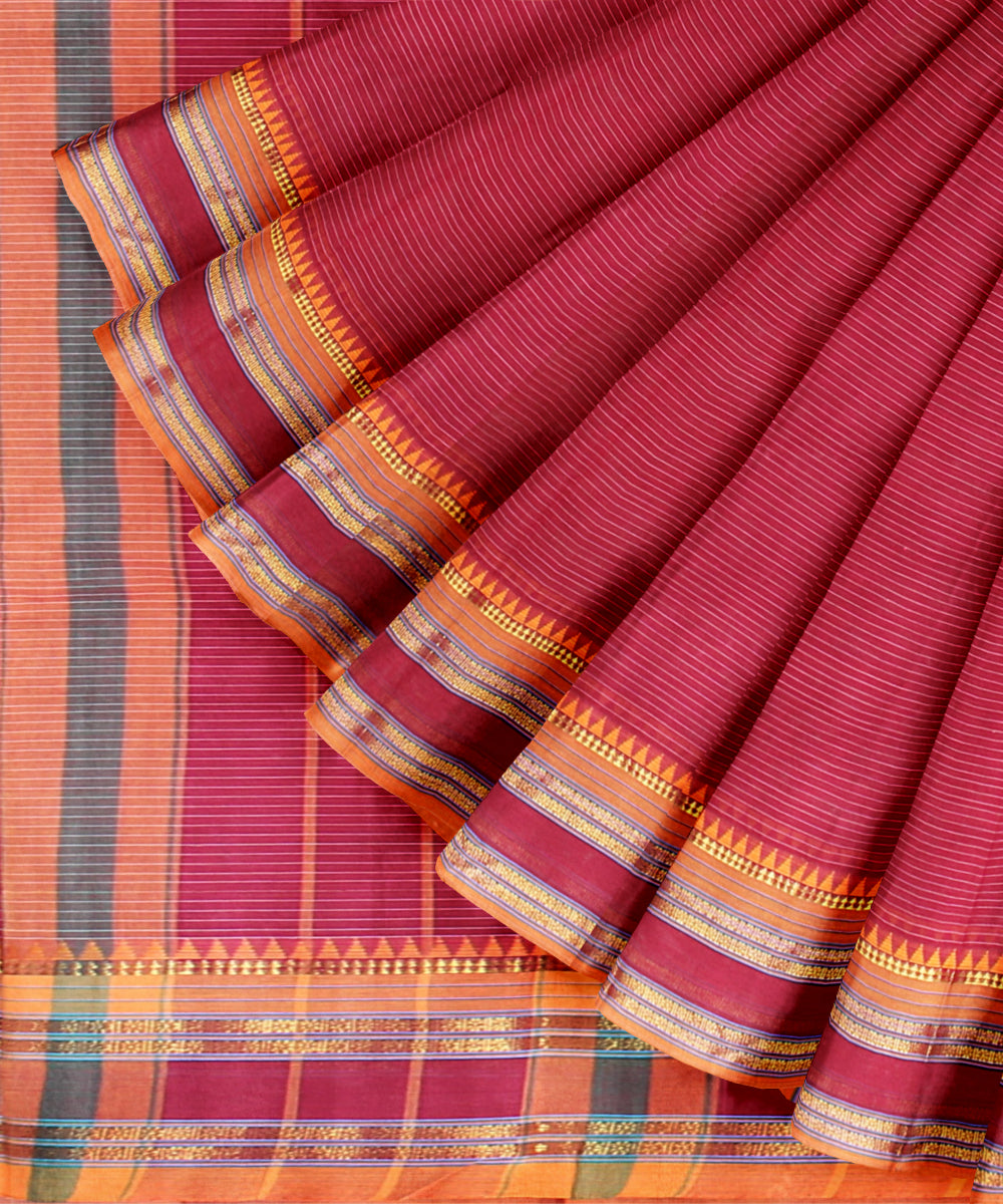 Red orange cotton handloom narayanapet saree