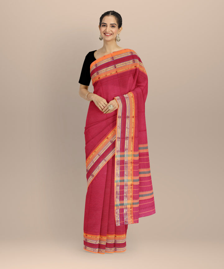 Red orange cotton handloom narayanapet saree
