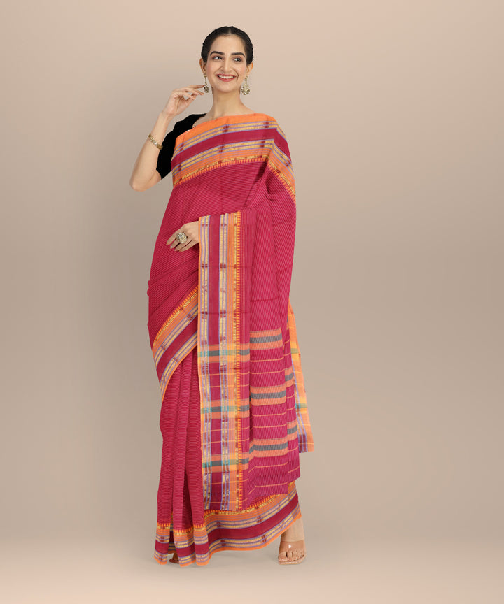 Red orange cotton handloom narayanapet saree
