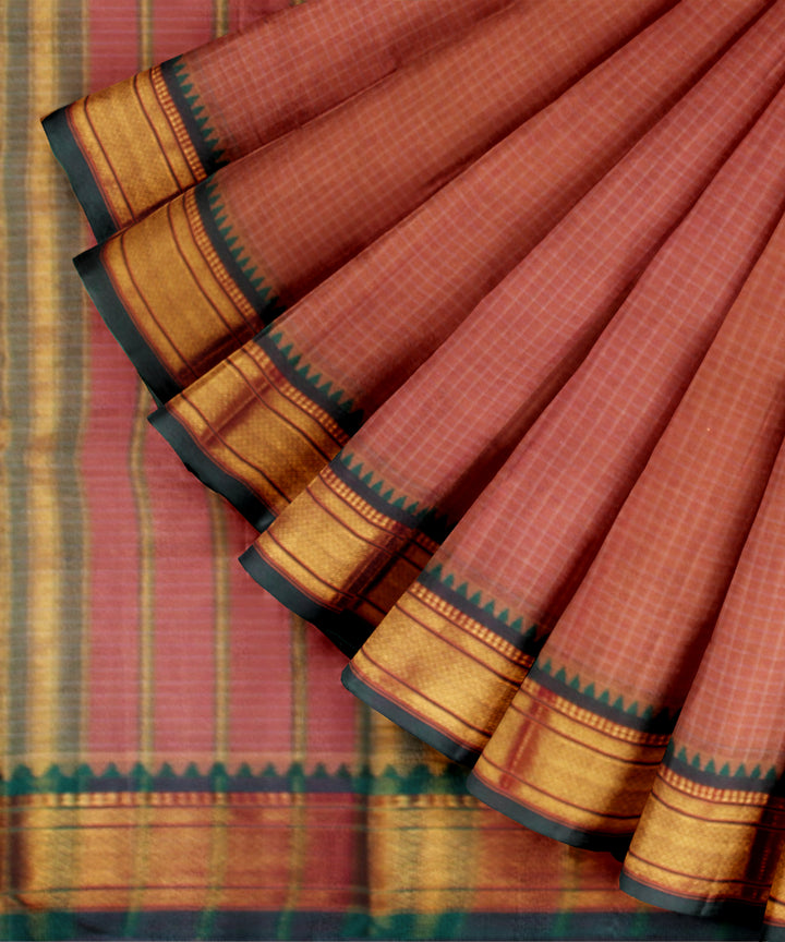 Brown gold zari cotton handloom narayanapet saree