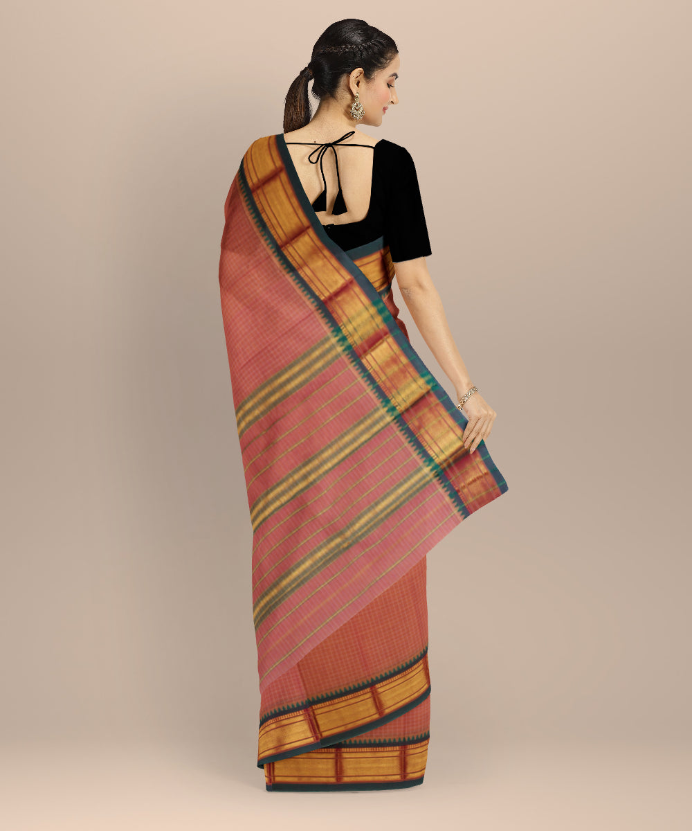 Brown gold zari cotton handloom narayanapet saree