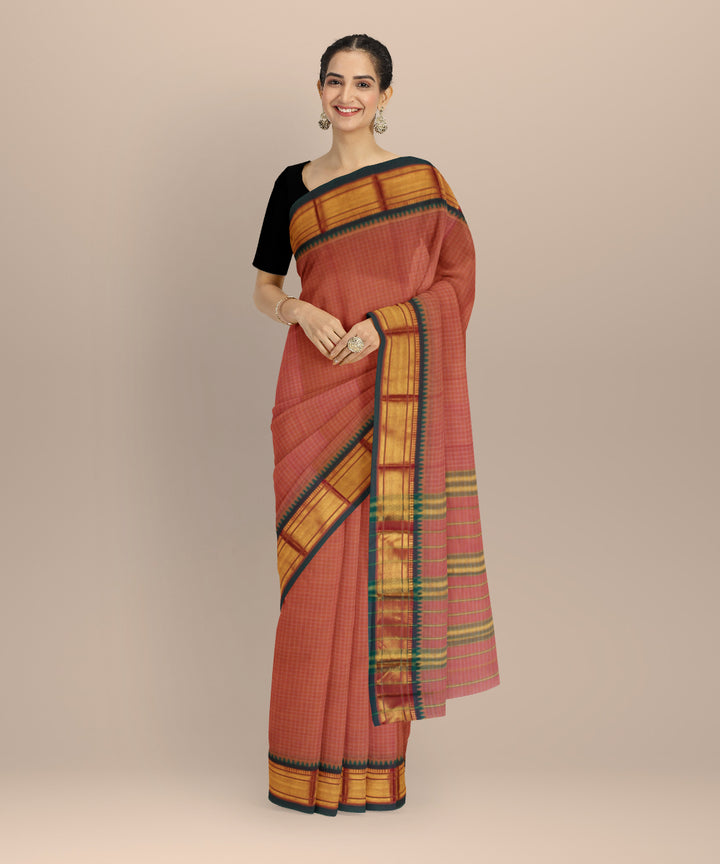 Brown gold zari cotton handloom narayanapet saree