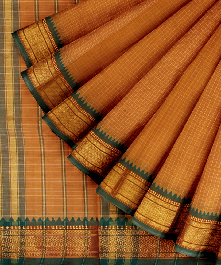 Mustard dark green cotton handloom narayanapet saree